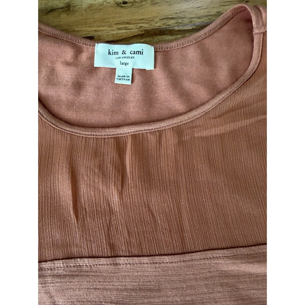 Kim & Cami Terracotta Flutter Sleeve Top Sheer Mesh Yoke Blouse Size Large - Picture 6 of 8